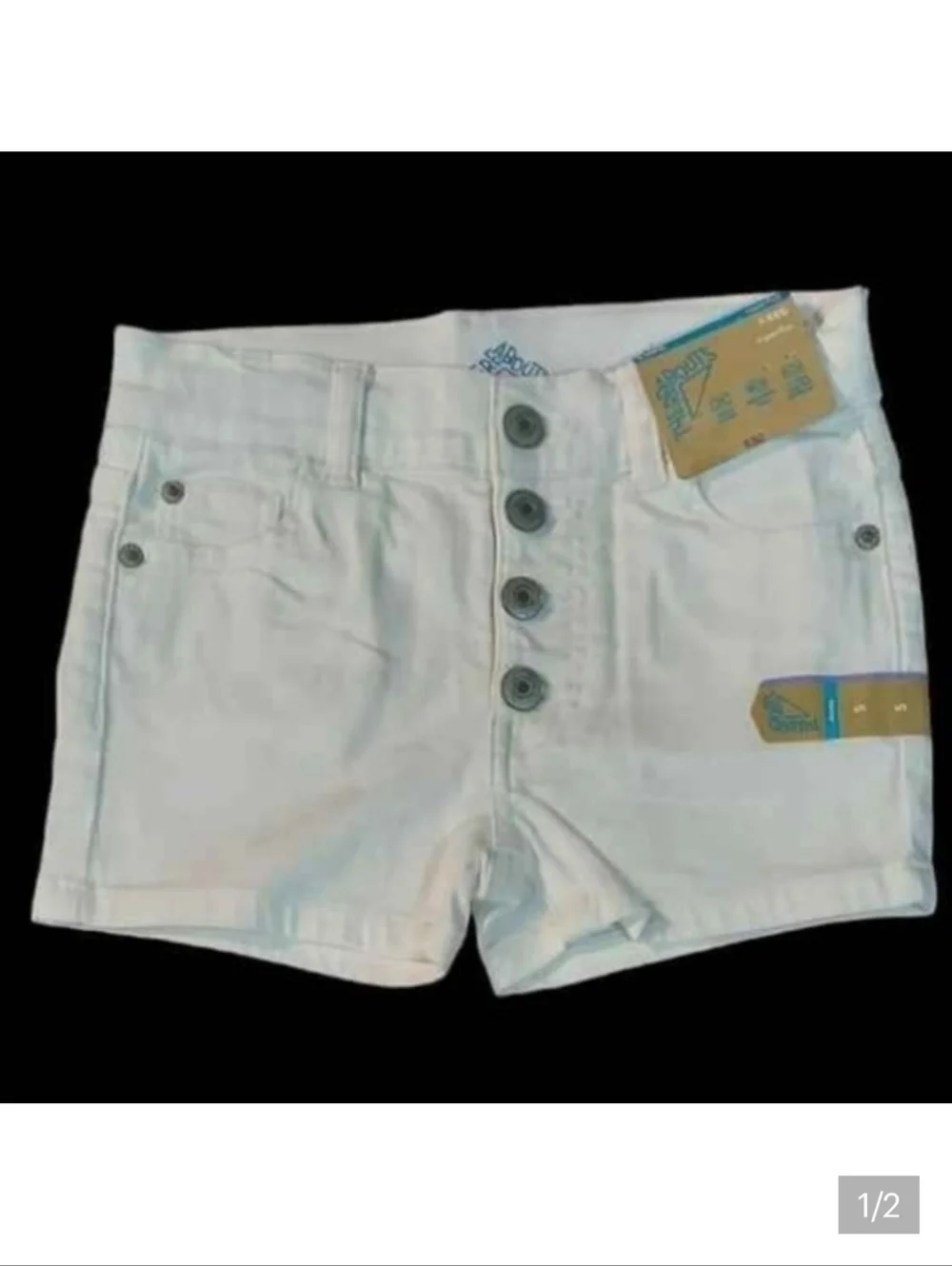 NWT Girls White Button Fly Snaps Denim Shortie ~5